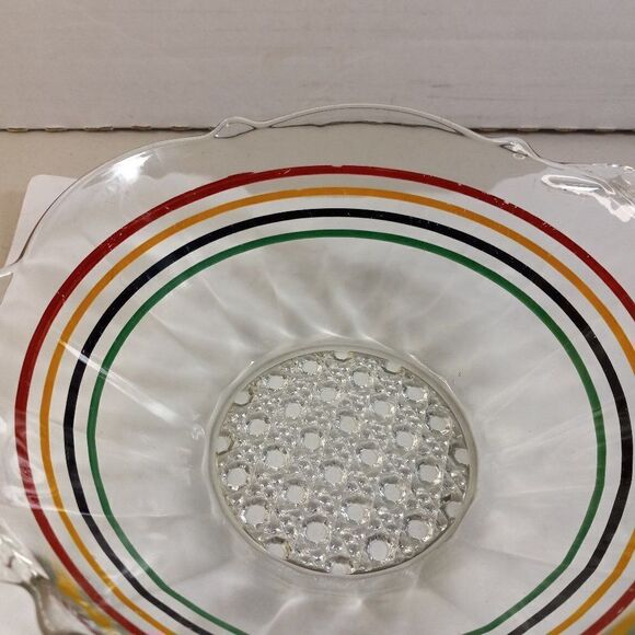 Vintage Anchor Hocking Circus Stripe Bowl with Woven Bubble Bottom Kitsch - Picture 3 of 9